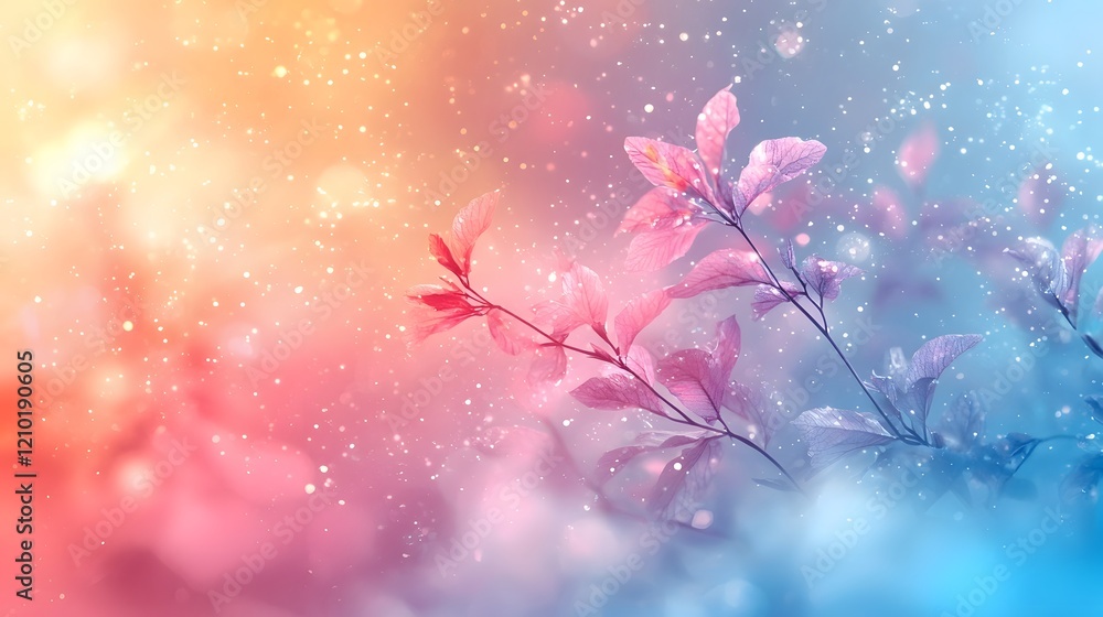 Poster vibrant pastel gradient banner featuring delicate floral branches with soft pink and blue hues creat