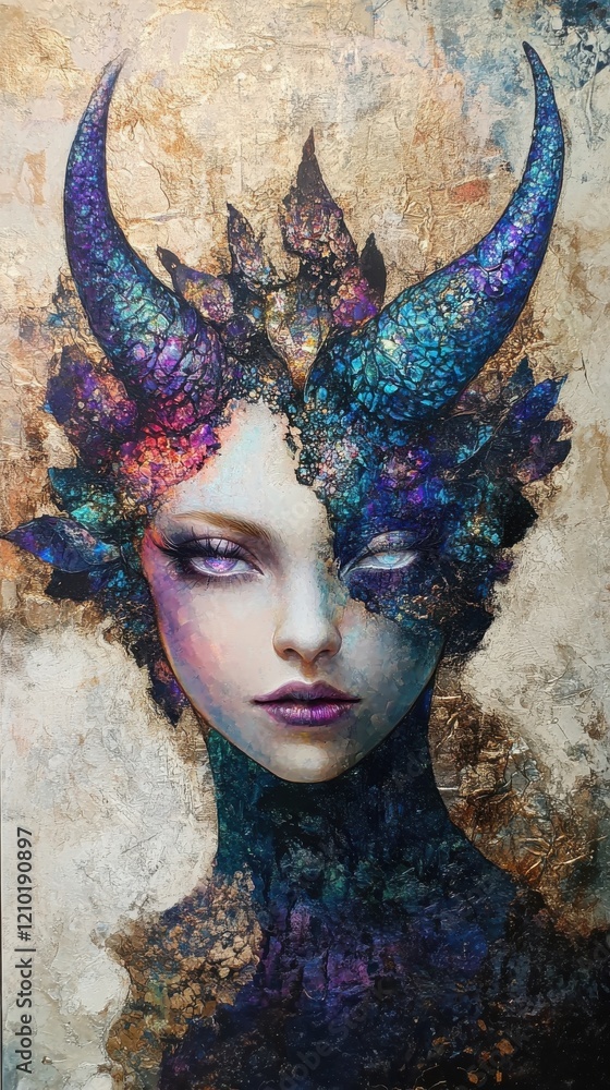 Poster vibrant woman with mystical features and glowing elements in an ethereal representation