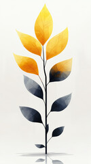 Stylized plant with yellow and gray leaves on light background