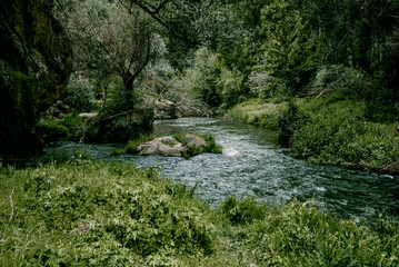 Cappadocia Turkey landscape river among stones mountain, flow water reservoir