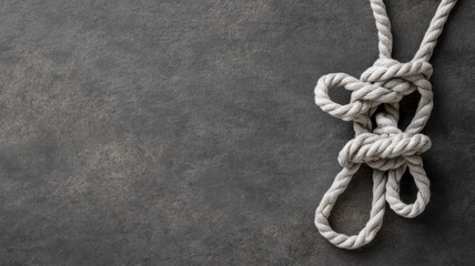 White rope tied in complex knot against textured background