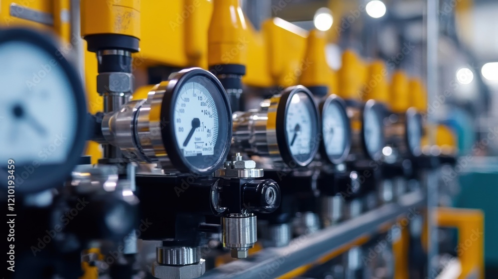 Poster close up of pressure gauges monitoring industrial processes, ensuring efficient operation and safety