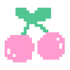 Obraz premium Cute Pastel Vector Illustration Kawaii Pixel Cherry Sticker