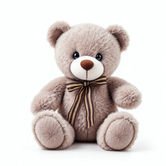Cute and cuddly teddy bear isolated on white background, ideal for children's themes, gift ideas, and nursery decorations.
