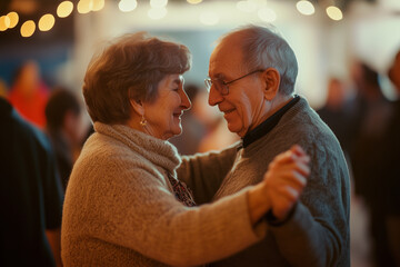 Fototapeta premium Elderly couple dancing together at a vibrant gathering