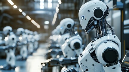 Fototapeta premium Industrial Robots Assembly Line Automation Technology