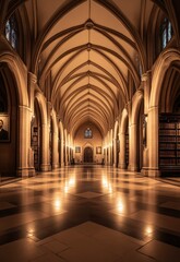 Obraz premium Grand Cathedral Cloister: Serene Golden Light and Architectural Majesty
