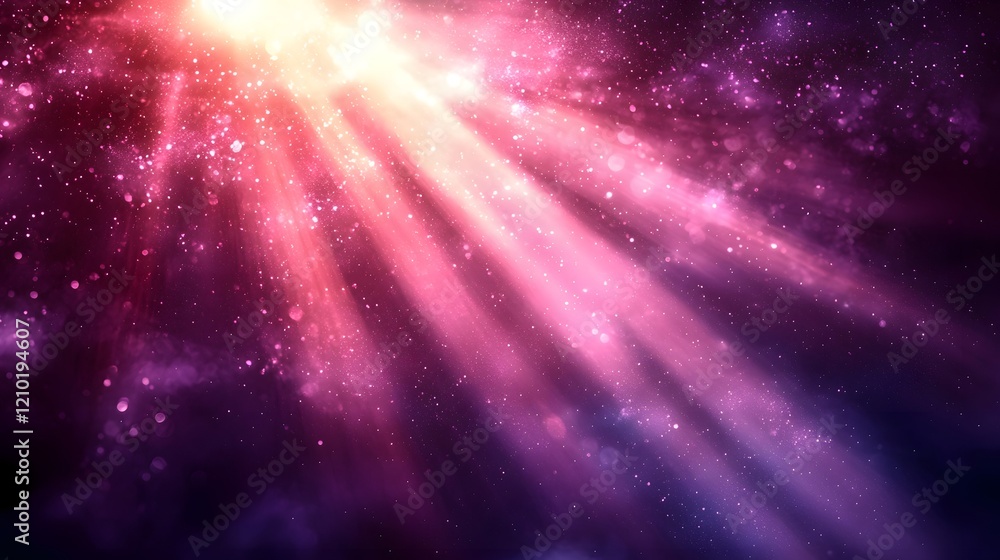 Poster dreamy cosmic rays and soft light beams erupting from a vibrant gradient filled purple nebula in a m