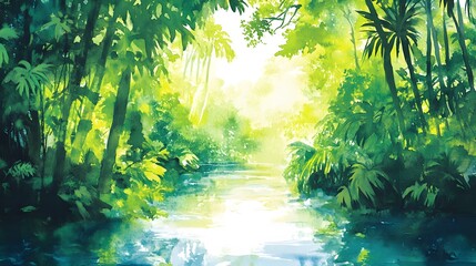 Summer green fantasy forest landscape