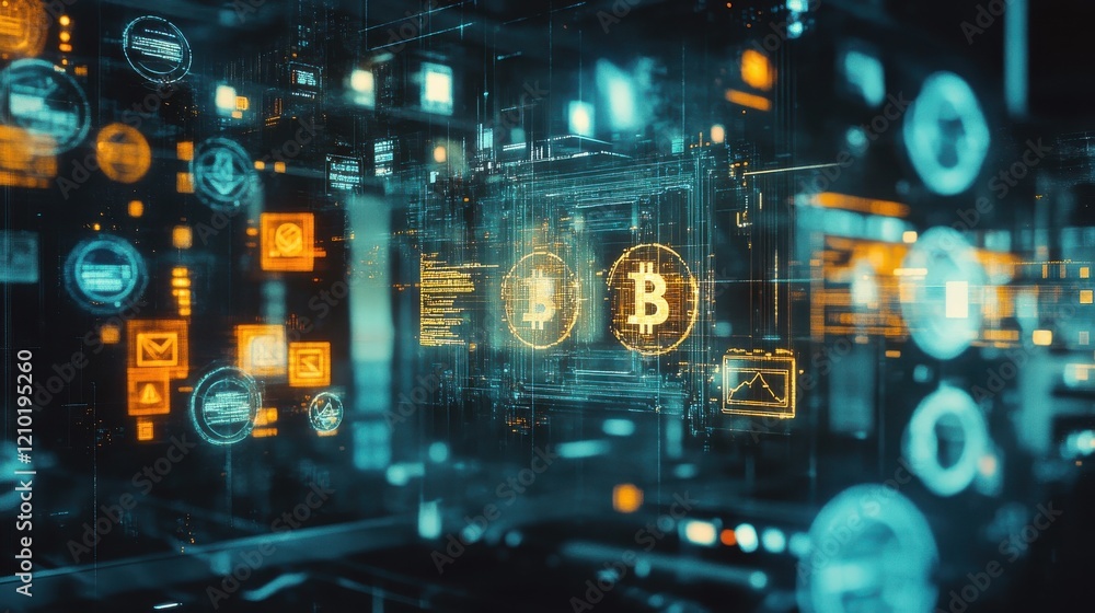 Leinwandbilder modern design featuring cryptocurrency concepts with digital graphics and vibrant colors in a futuri