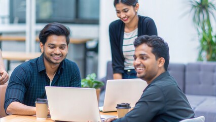 Casual Work Environment – An Indian team enjoying a relaxed yet productive office space.	
