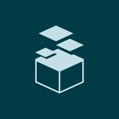 Particle Stack. Particles that look like sheets of paper of different sizes fall into a stack. Isometric icon of a stack of papers being collected.