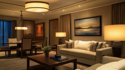 Living room featuring a contemporary design with modern artwork and comfortable furnishings in an elegant setting