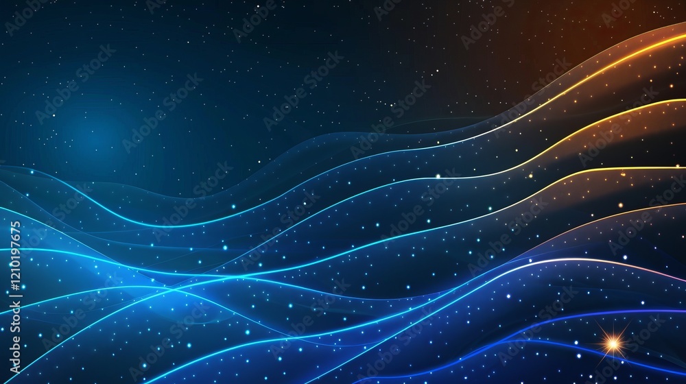 Poster a mesmerizing abstract background featuring wavy lines in blue and orange hues, creating a dynamic f