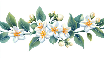Obraz premium Neroli blossom. Citrus bloom. Orange tree white flowers and buds bunch isolated on white background.