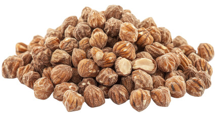 Tiger nuts in a pile healthy snack option, isolated on transparent background