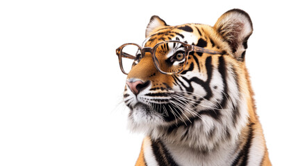 Obraz premium Tiger wearing glasses, isolated on transparent background