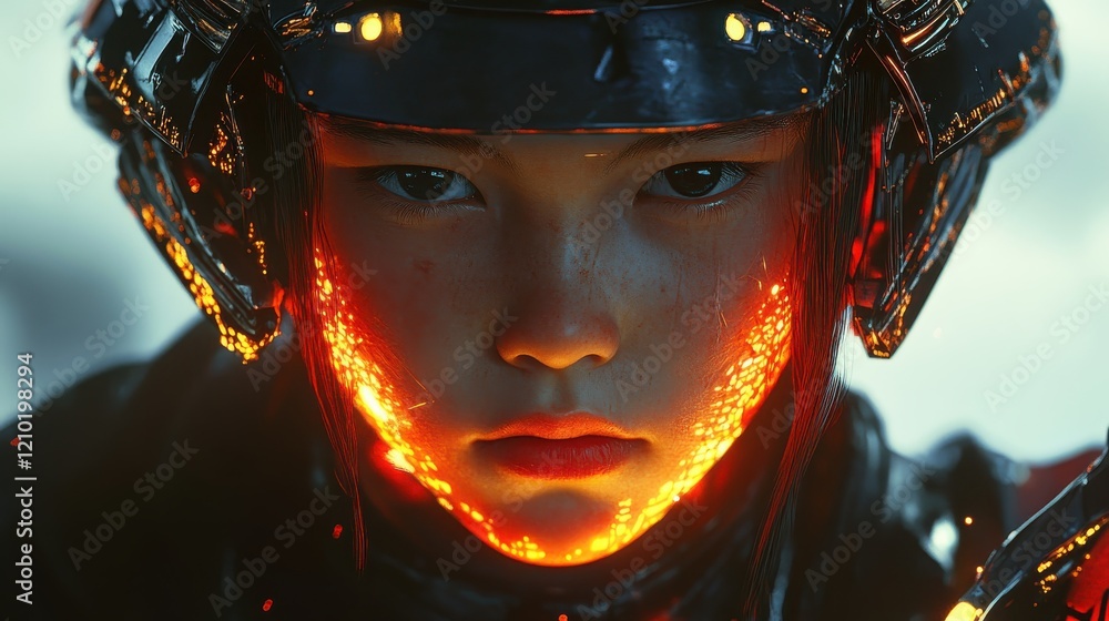 Leinwandbilder Dynamic expression of a child's face blending with vivid futuristic elements in creative art