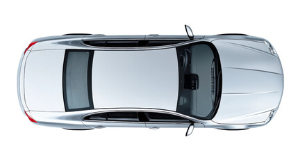 Top View Of Silver Sedan Car, isolated on transparent background