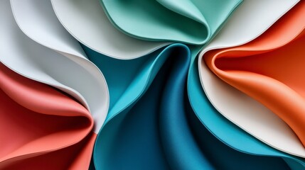 Abstract Swirling Pastel Fabric Texture Teal Coral and White Textile Background