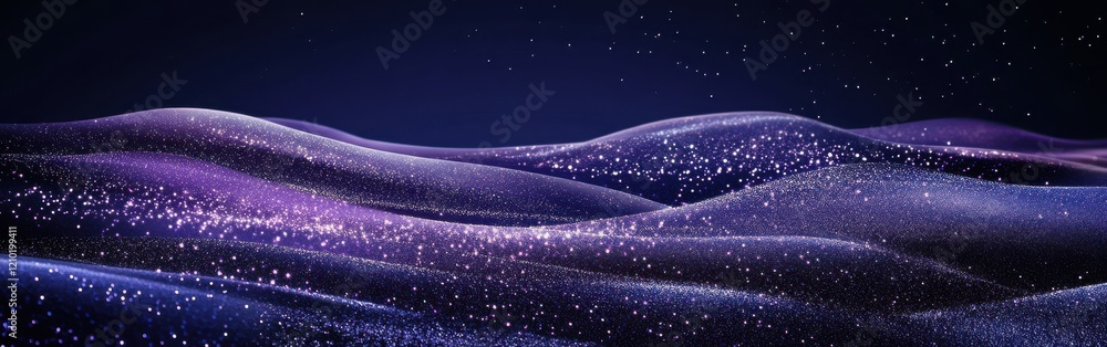 Aufkleber Cosmic-inspired design features deep purple waves illuminated with sparkling elements in a celestial landscape