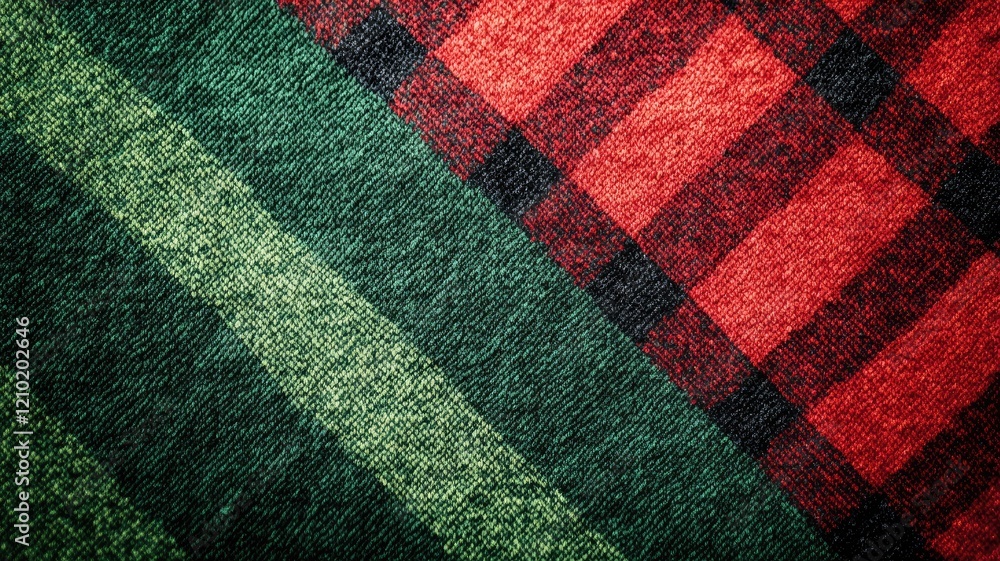 Poster close-up of red and green checkered fabric with textured pattern