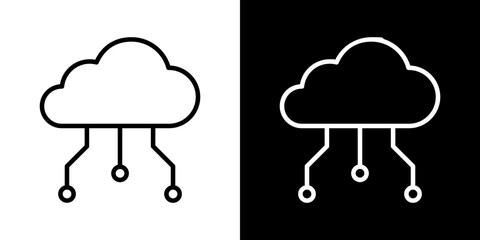Cloud computing Icons vectors. black solid and liner versions