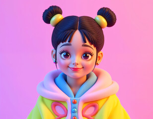 Fototapeta premium Y2K Style Girl Character with Face Gems, Retro Modern 3D Portrait Illustration