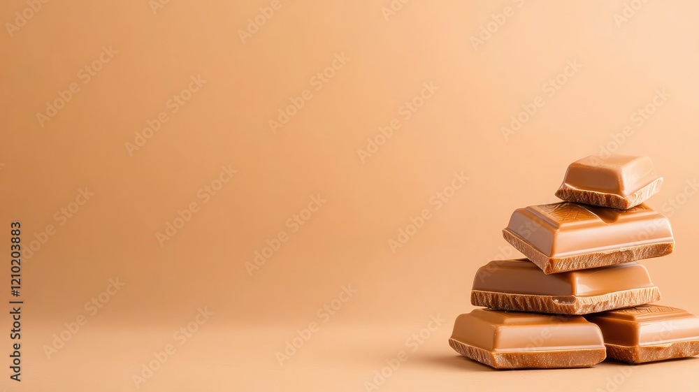Poster stack of smooth, creamy caramel toffee with rich texture and tan color against matching background