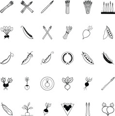 Asparagus, Peas, and Radishes Simple Line Drawings of Vegetables