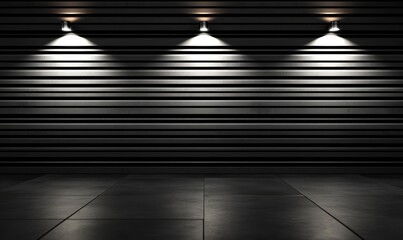 Dark Modern Background with Spotlights and Metal Wall
