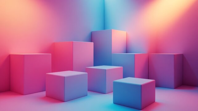 Fototapeta Abstract Colorful Cubes Neon Room Display