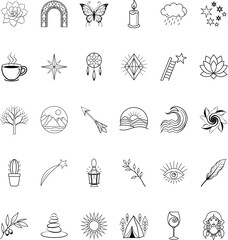 Bohemian Tattoo Designs Minimalist Line Art Symbols Collection