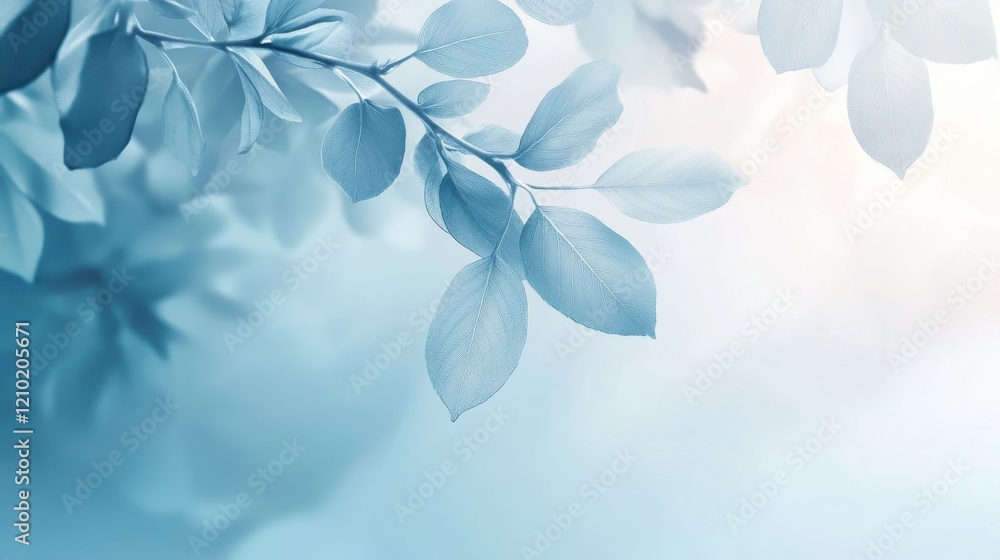 Poster pale blue leaves with silver highlights gently sway in a soft breeze during a tranquil afternoon set