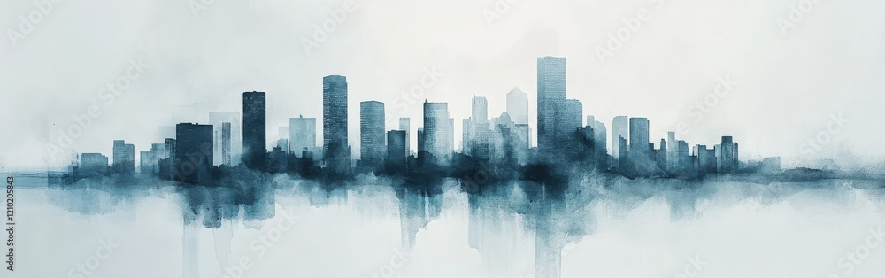 Poster soft abstract silhouette of a city skyline blending into misty background at twilight