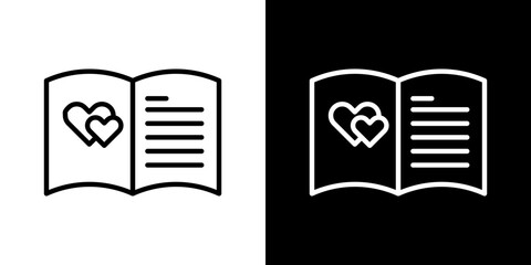 Guests book icons set in black filled and stroke line style