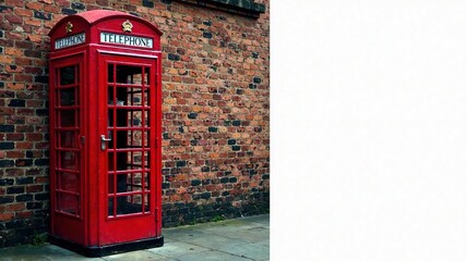 Obraz premium Red Phone Booth London Brick Wall Symbol