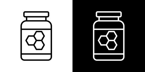 Honey jar icons set in black filled and stroke line style