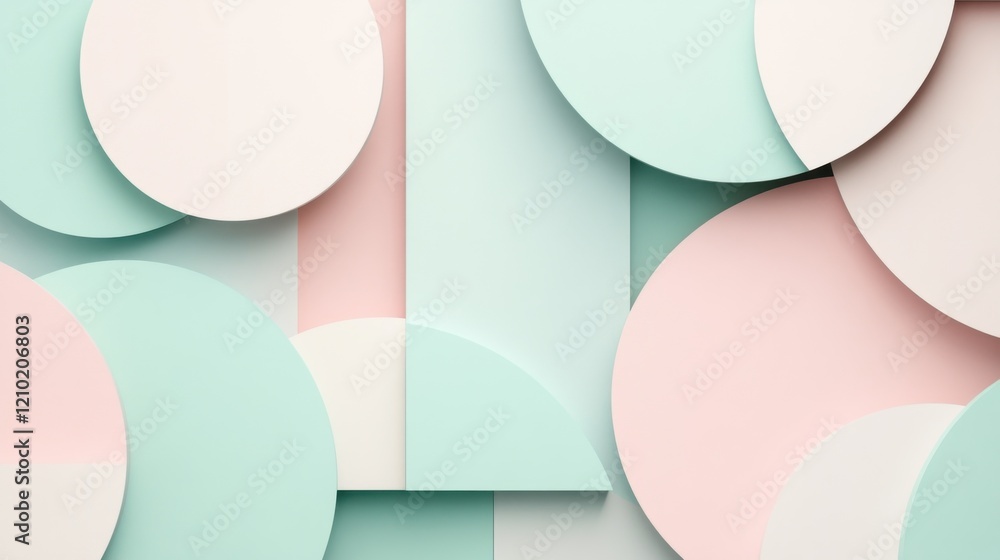 Poster unique geometric shapes in pastel hues create a modern abstract design suitable for various creative