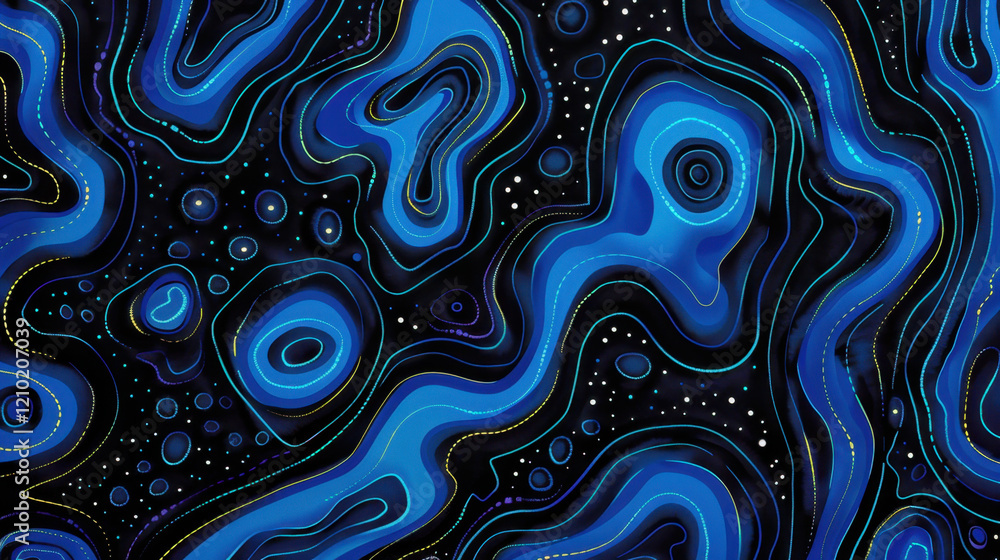 Aufkleber vibrant abstract blue waves create mesmerizing pattern on dark background, evoking sense of depth an