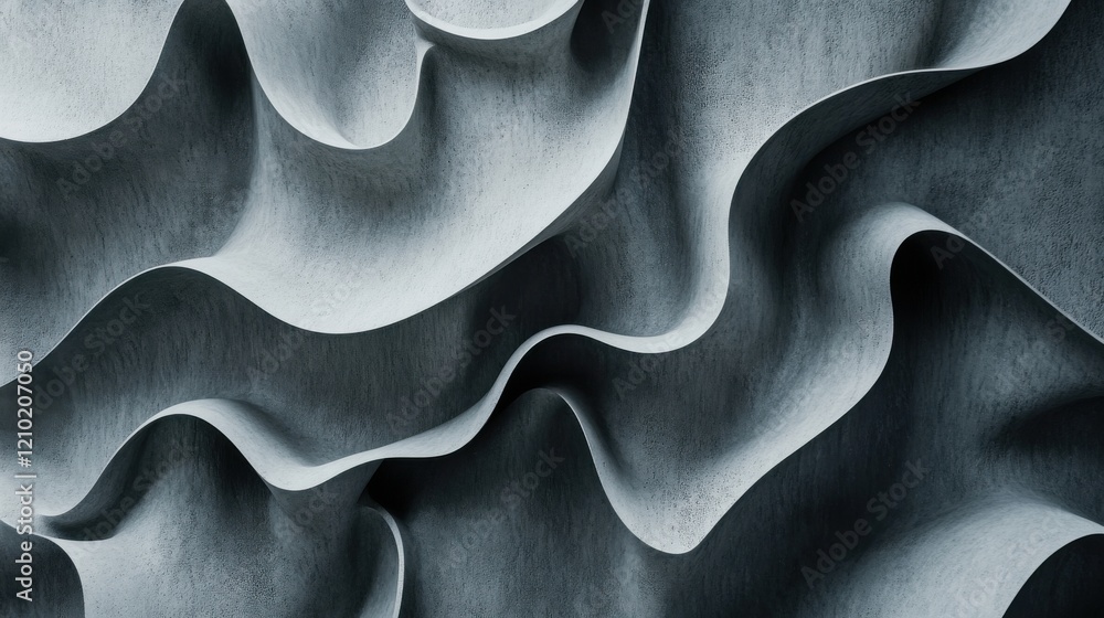 Poster Intricate monochromatic design featuring muted gray tones and flowing textures with wavy patterns in a contemporary setting