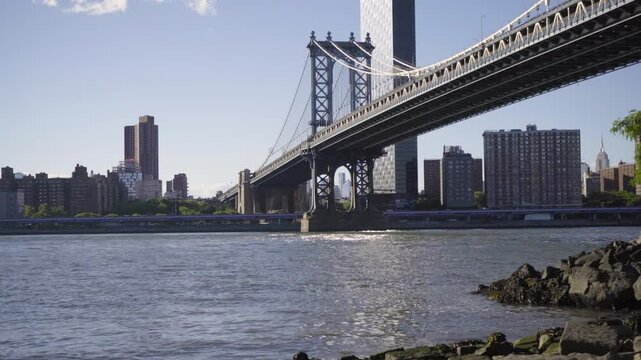 Manhattan Bridge and Skyscrapers on a Clear Day, New yor City
