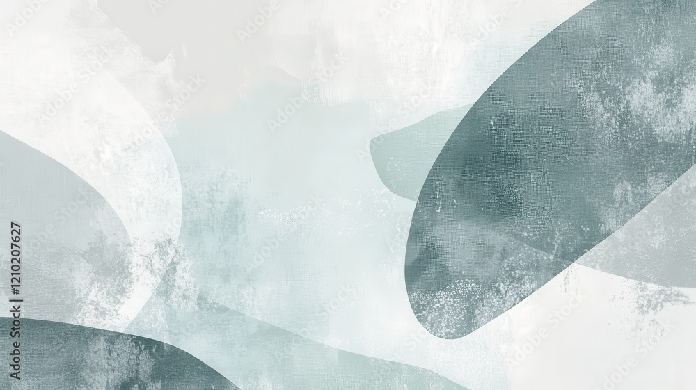 Poster Minimalist pencil strokes create a soothing gradient in cool tones with soft abstract shapes and textures on a light backdrop