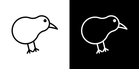 Kiwi bird icons set in black filled and stroke line style