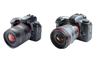 Professional DSLR Camera Photography Equipment Two Black Cameras with Lenses Studio Shot