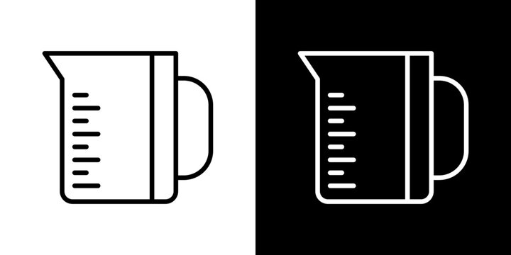 Measuring cup icons set in black filled and stroke line style