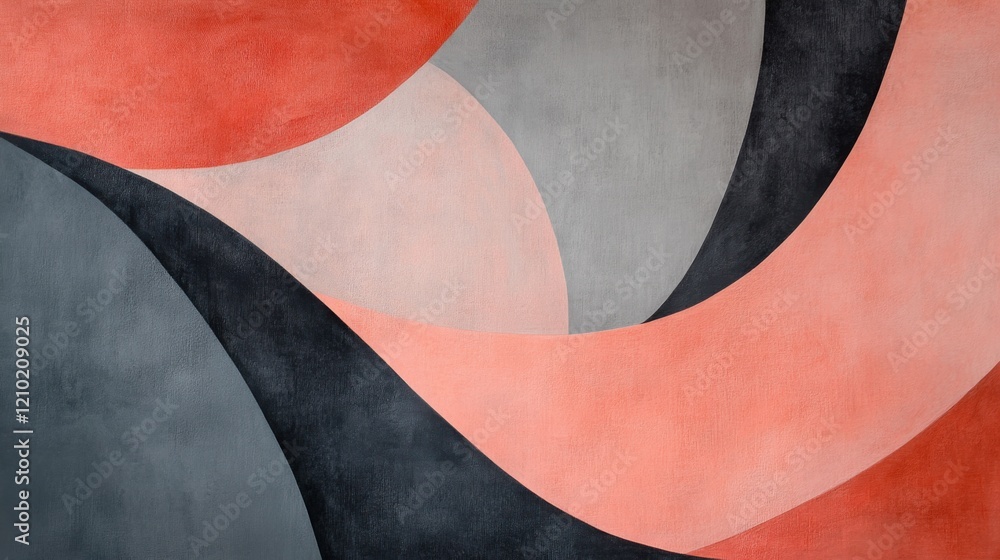Poster Coral and gray blended shapes create an elegant abstract pattern in harmonious colors