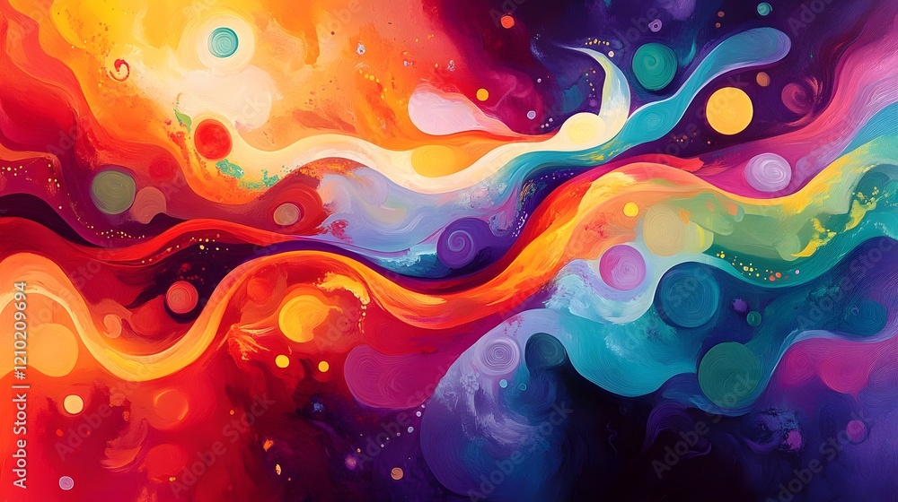Poster captivating abstract composition with dynamic colorful floating gradient patterns and whimsical soft