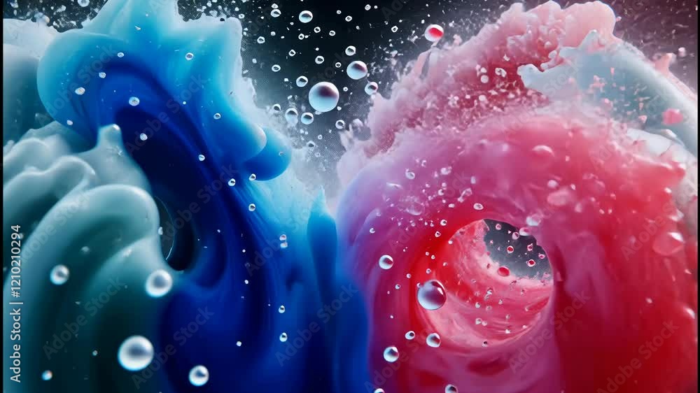 Poster colorful splashes of water collide in a mesmerizing display of blue and red in a dynamic artistic cr