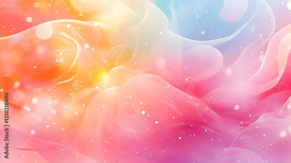 Poster vibrant and cheerful background featuring floating whimsical gradient patterns and soft elegant deta
